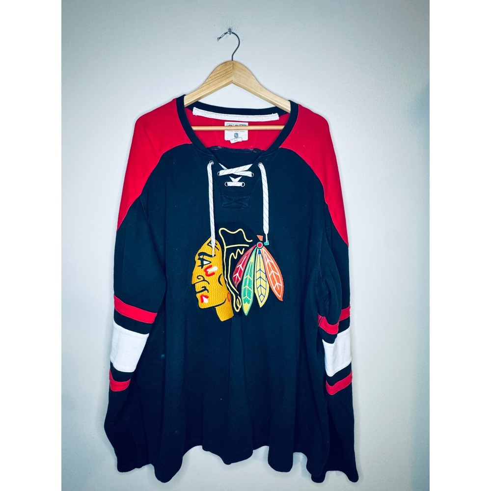 CCM Chicago Blackhawks Official‎ Vintage Lace Up Jersey Shirt Black Red 2XL